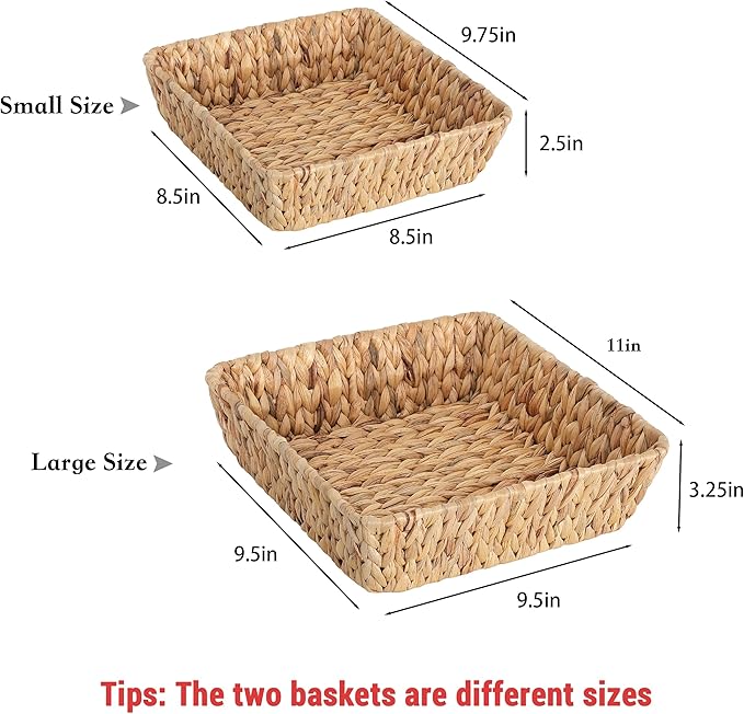 Small Wicker Basket Square 2 Pack, Small Rattan Basket Set for Gifts,Entryway Console,Tabletop,Office | Woven Wicker Decorative Desk Baskets for Organizing