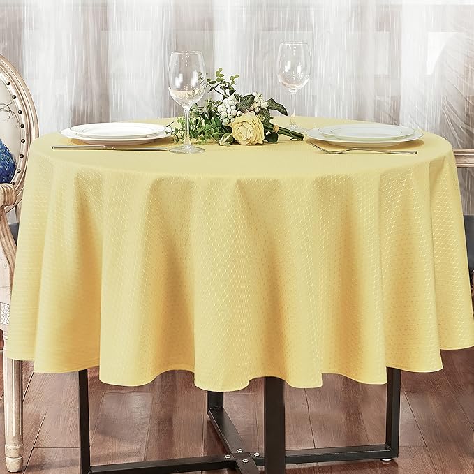 Rectangle Table Cloth Linen Farmhouse Stainproof Waterproof Washable Polyester Oblong Rectangular Fabric Table Cover for Kitchen Dining Dinner (Gold A, Round 70'' Inch)