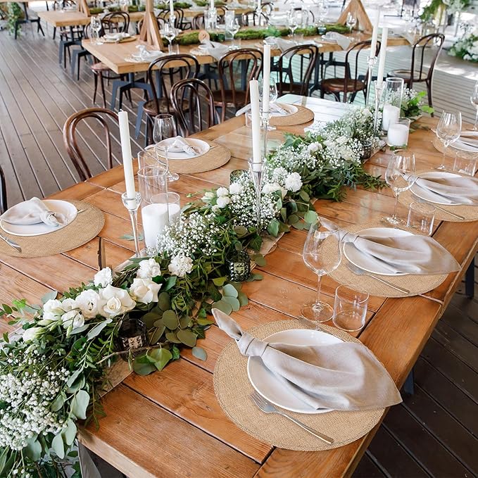 Yunlly Set of 48 Round Burlap Placemats Bulk Burlap Farmhouse Placemats Set Heat Resistant Table Mats Circle Jute Charger Place Mats for Wedding Holiday Dinner Rustic Table Decorations(11.8 in,Brown)