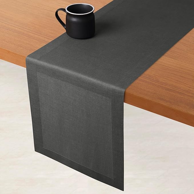 D'Moksha Homes Linen Table Runner 60 Inches - 100% Pure Linen Charcoal Grey Table Runner 14 x 60 Inch for Coffee Tables, Dresser, Winter, Christmas, Holiday, New Year - Machine Washable