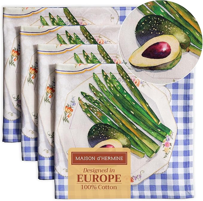 Maison d' Hermine Cloth Napkins Set of 4 100% Cotton Everyday Reusable Square Napkins Cloth Washable, Dinner, Party, Wedding, Restaurant, Spring/Summer (Gourmand, 20" x 20")