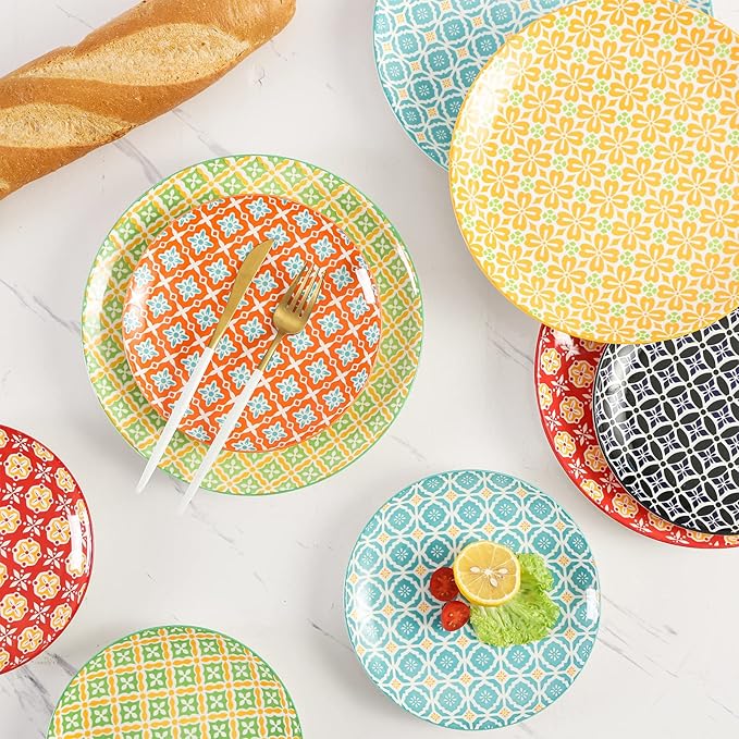 10" Ceramic Dinner Plates, Porcelain Dessert Salad Plate Set, Colorful Serving Dishes for Pasta, Pancakes, Steak, Set of 6, Dishwasher & Microwave Safe