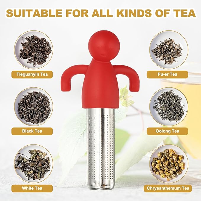 uxcell 2 Pcs Cute Tea Infuser, Stainless Steel Loose Leaf Tea Steeper Filter with Silicone Handle Reusable Coarse Pores Mesh Strainer Diffuser for Teacups Teapots Mugs, Red