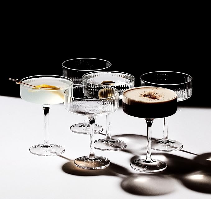 LEMONSODA Ribbed Martini Coupe Glasses - Classic Barware for Espresso Martini, Manhattan, Cosmopolitan – Handcrafted Luxury Glassware for Home Entertaining (Ribbed 9.5oz, Set of 24) (2267)