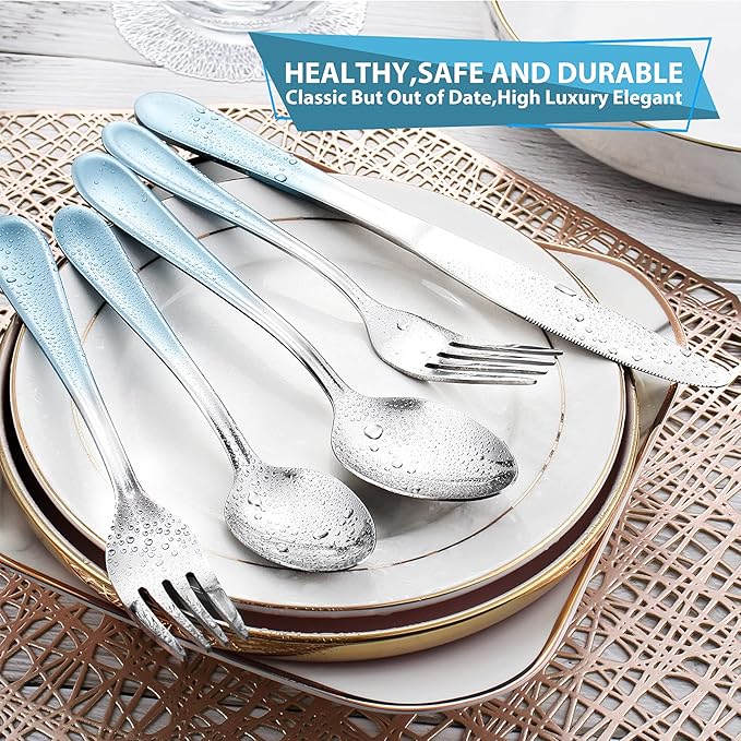 Blue Silverware Set,20 Piece Stainless Steel Flatware Set,Mirror Polished Tableware Cutlery Sets,Reusable Flatware Sets,Utensil Sets for Kitchen,Service for 4,Dishwasher Safe(Gradient Blue Silverware)