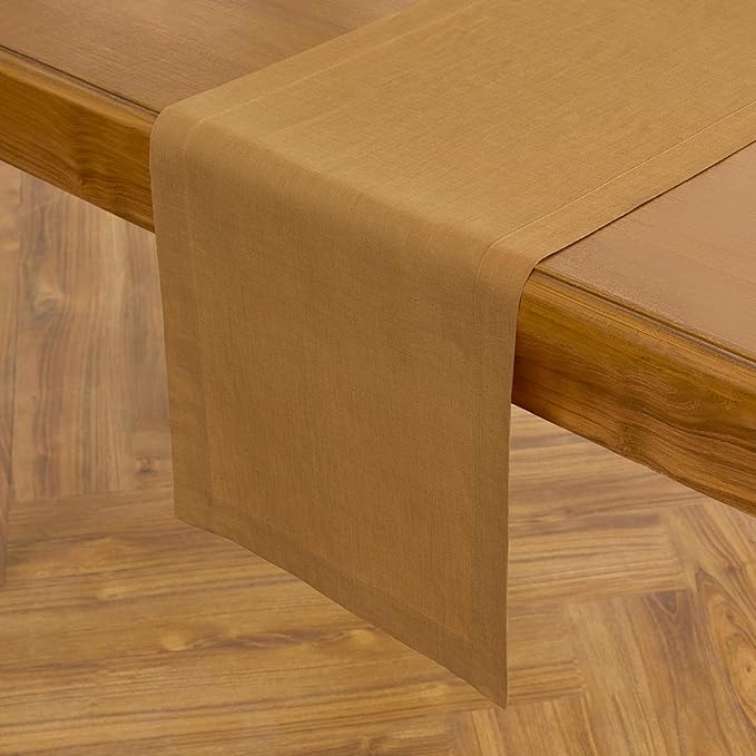 Solino Home Linen Caramel Table Runner 144 Inches Long - 100% Pure Linen Extra Long Table Runner 14 x 144 Inch - Fete