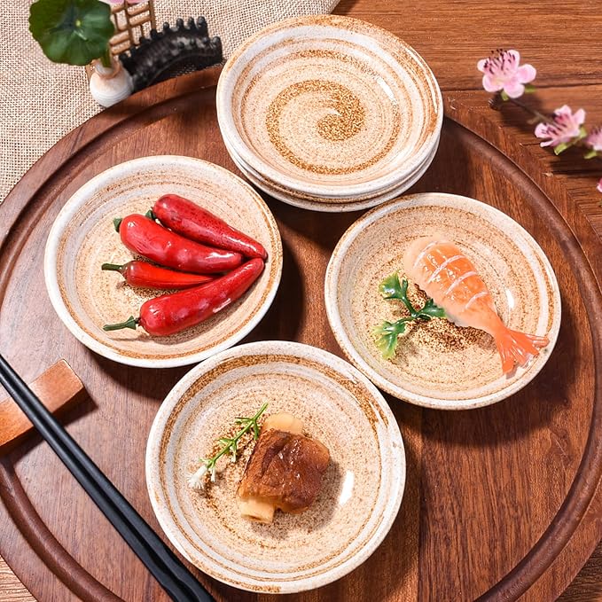 Japanese Ceramic Sauce Dish Set of 6 Porcelain Sushi Dishes Sauce Cups for Dipping (6)