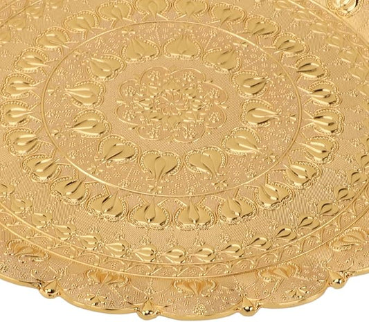 Turkish Tea Coffee Serving Tray, Vintage Style Round Coffee Tray with Embossed Pattern, Metal Dessert Plate for Bar Outdoor Dresser and Home Use (Gold)