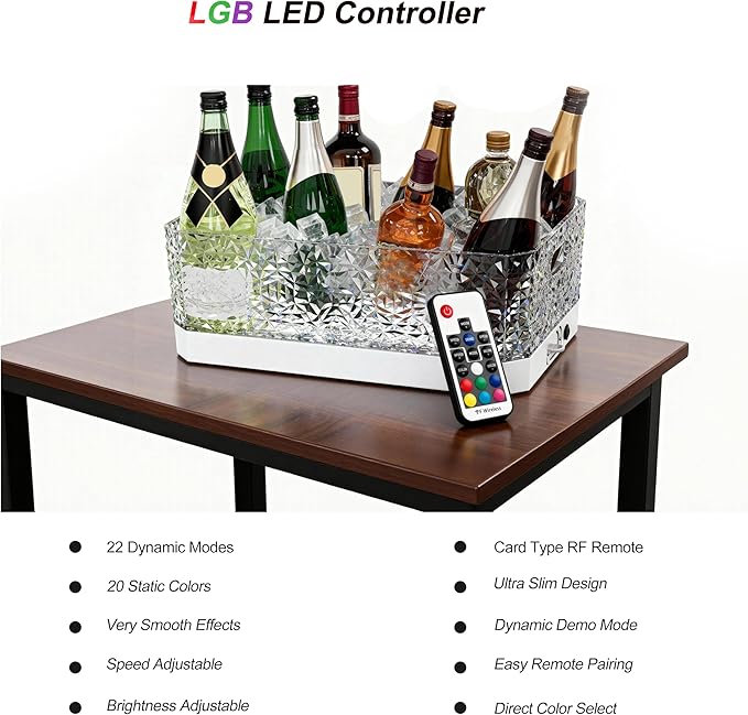 Plastic Ice Bucket Beverage Tubs for Parties, 15Liter / 4 Gallon Large Clear Drink Tub for Champagne Beer Drink Wine Cocktails, 7 Colors LED Light Up with Remote, Leakproof