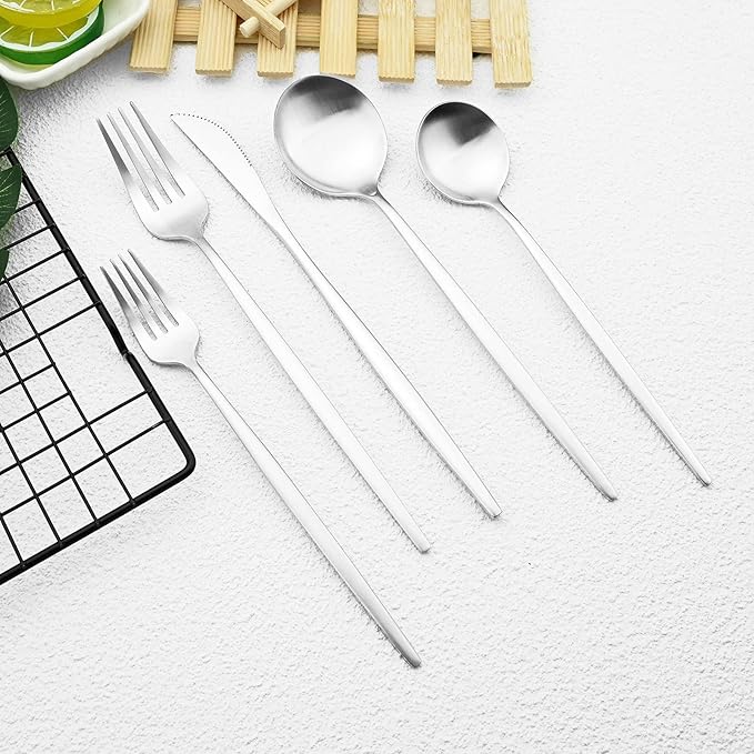 30-Piece Stainless Steel Silverware Set, Attractive Matte Finished Flatware Set, Serving for 6, Classic Cutlery set for Home/Restaurant，Includes Dessert Spoons Forks - Silver