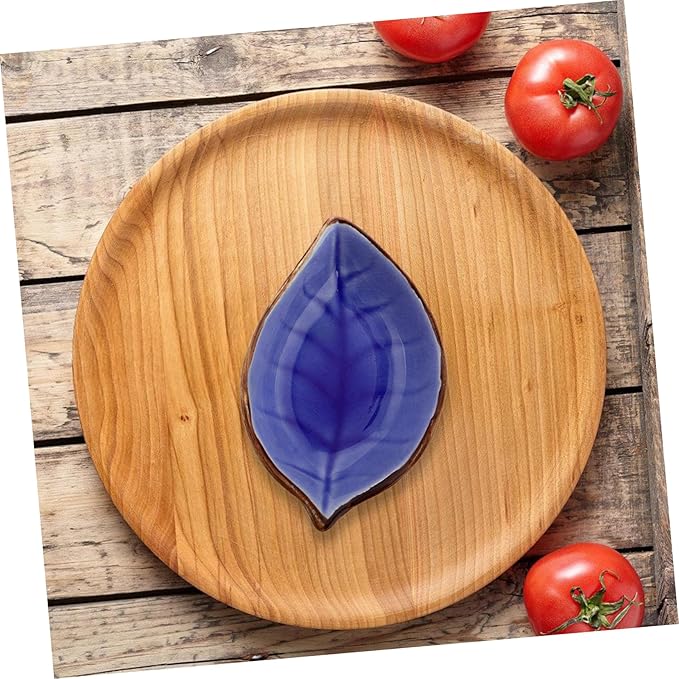PRETYZOOM 4pcs Leaf Shape Ceramic Appetizer Plates Stylish Porcelain Dipping Bowls for Sauces Snacks and Seasonings Elegant Ice Crackle Glaze Design Yellow Lake Blue and Green