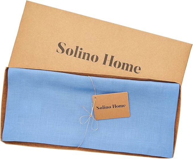 Solino Home Linen Table Runner 72 Inches Long - 100% Pure Linen Provence Blue Dining Table Runner 14 x 72 Inch - Fete - Christmas, Winter, New Year