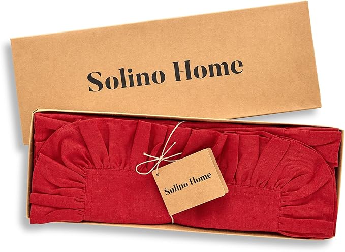 Solino Home Linen Placemats Set of 4-100% Pure Linen Red Placemats 14 x 19 Inch - Gabrielle Ruffle, Handcrafted and Machine Washable - Christmas, New Year