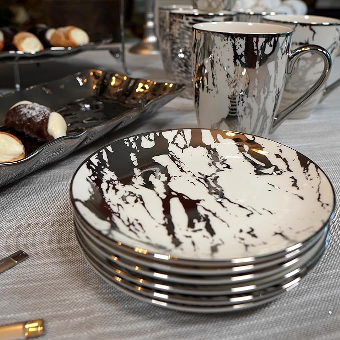 Certified International Matrix Silver Plated 6" Luncheion/Canape Plates Set of 6 Assorted Designs