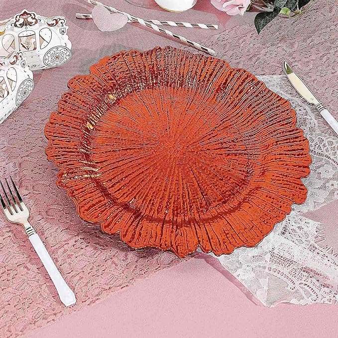 13" Charger Plates - Set of 24 - Acrylic Orange Round Reef Disposable Chargers, Ideal for Dinner Party Wedding Holiday Bulk Events