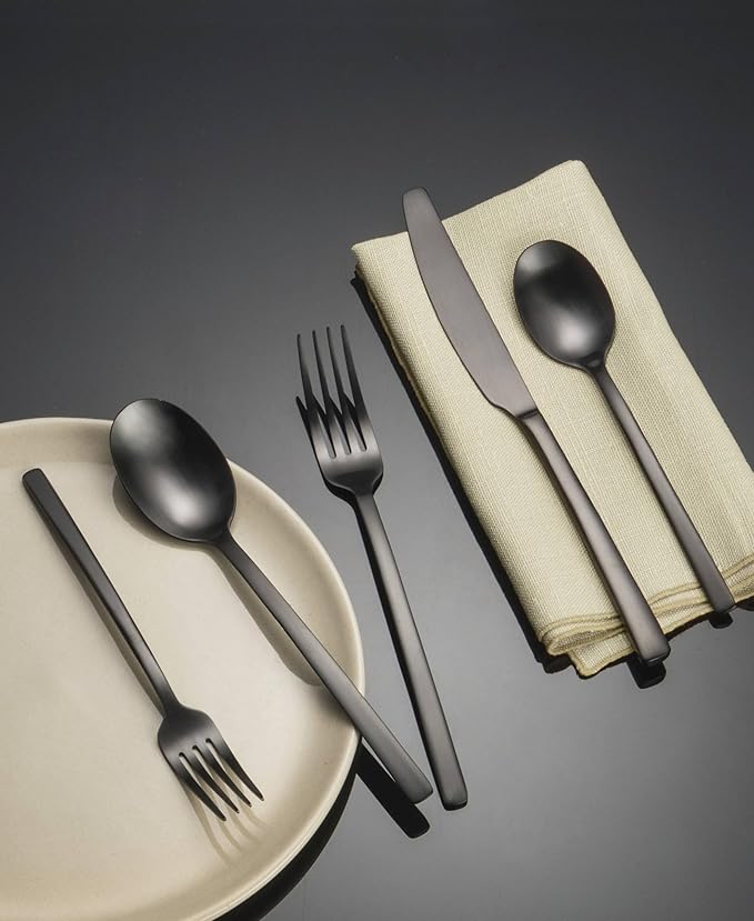 Cambridge 286645CKW13DS Beacon Black Satin 45-Piece Flatware Set