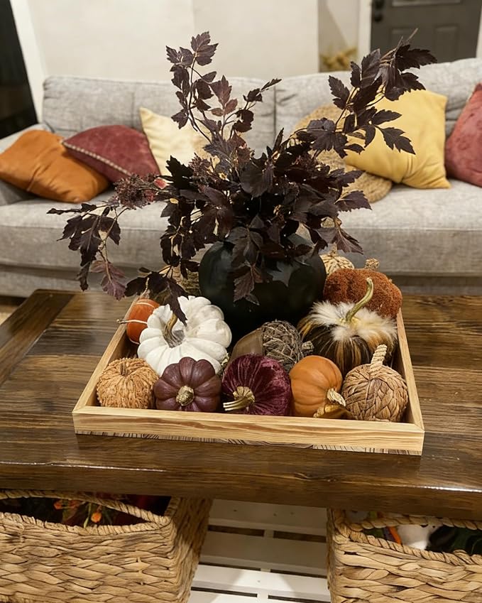 Square Ottoman Table Tray 24" - Rustic Wooden Serving Tray for Farmhouse Decorative Oversized Coffee Table Trays Living Room Kitchen Counter Breakfast Nature