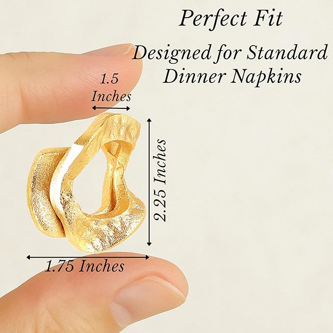 CLEENTABLE 8 Pcs Metal Table Decor Napkin Rings Wavy Sculptural Napkin Holders, Decorative Serveitte Ring for Table Settings Wedding Christmas Party Dinner Table (Gold)