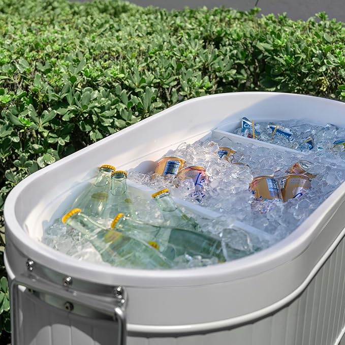 Permasteel Rolling Patio Cooler – Large Outdoor Ice Chest with Wheels, Beverage Cooler for Backyard, BBQ, Tailgate, Beach, Parties, Rustic Farmhouse Design
