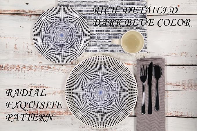Tudor Royal Collection 12-Piece Round Dinnerware Set, Service for 4, Singapore Design, Blue Spiral, Plates Bowls Dishes, High-Gloss Premium Quality