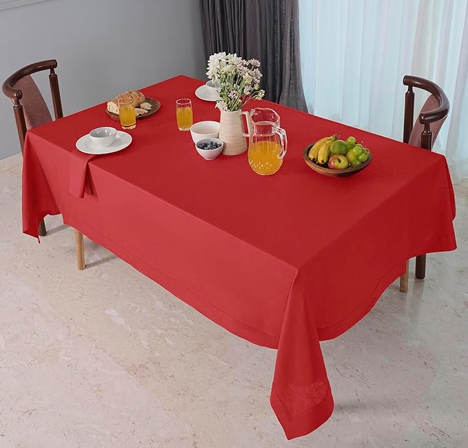 D'Moksha Homes Bright Red Linen Tablecloth 54 x 72 Inch - 100% Pure Linen Tablecloth for Rectangle Tables - Machine Washable Table Cloth for Winter, Christmas, Holiday, New Year