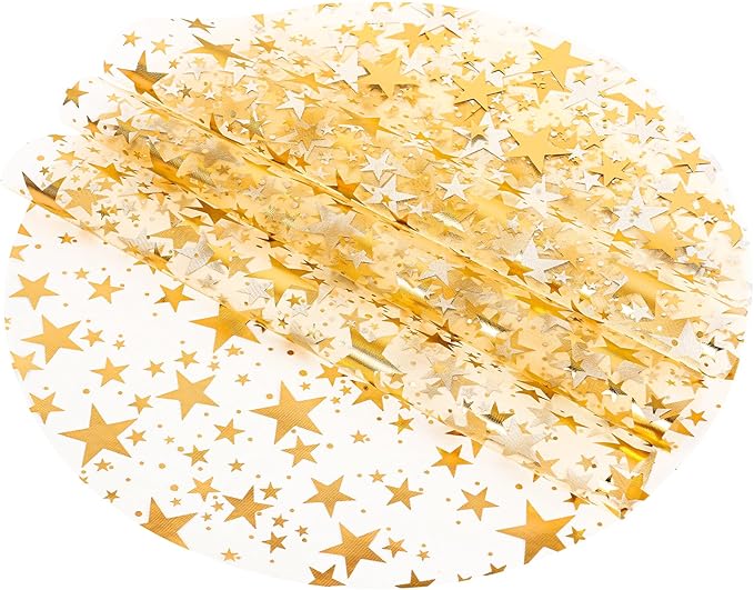Gold Star Placemats Disposable Round Table Mat 13 Inch Golden Foil Mesh Pressed Placemat Tablecloths Glitter Table Runner for Birthday Party Wedding Home Dinners Tables Decor (Gold Star, 100 Pcs)