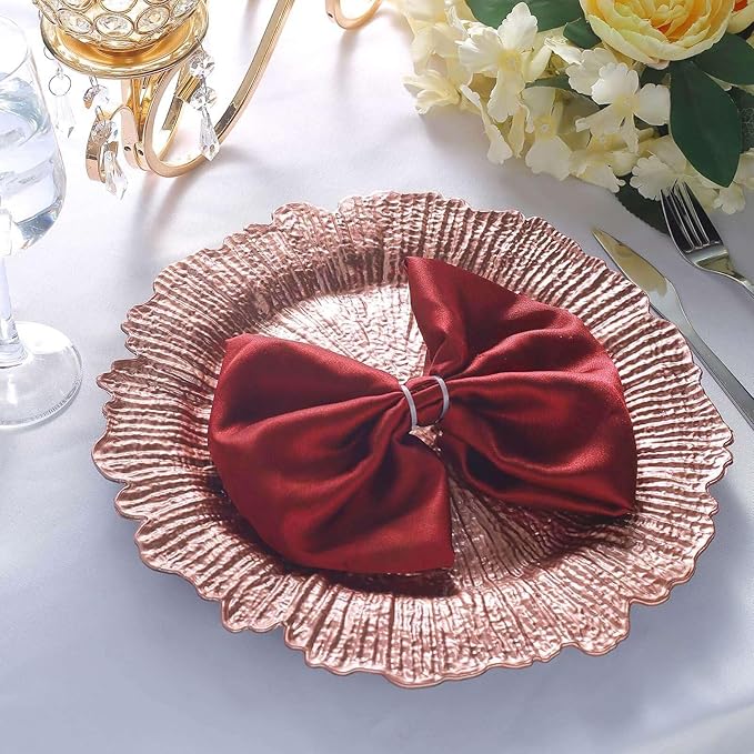 13" Charger Plates - Set of 24 - Acrylic Rose Gold Round Reef Disposable Chargers, Ideal for Dinner Party Wedding Holiday Bulk Events
