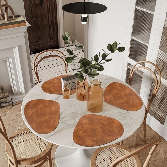 ADRIMER Placemats, Heat Resistant Round Placemats Set of 4 Washable 13 x 17 Inch, Waterproof Table Mats Wipeable for Kitchen, Dining Room Table Christmas Decor, Turmeric Brown