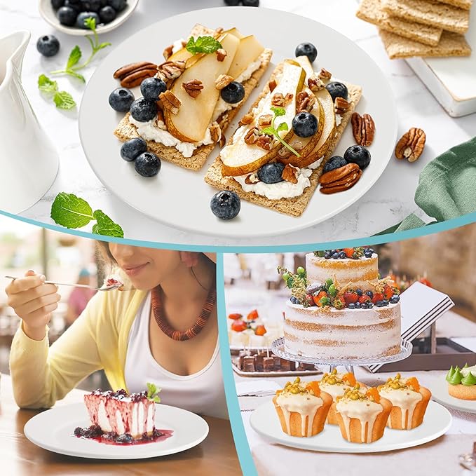 6 Pack Dessert Salad Plates,8 Inch White Porcelain Dinner Plates,Appetizer Plates for Dinner,Ceramic Dessert Plate Set,Microwave Oven Dishwasher Safe