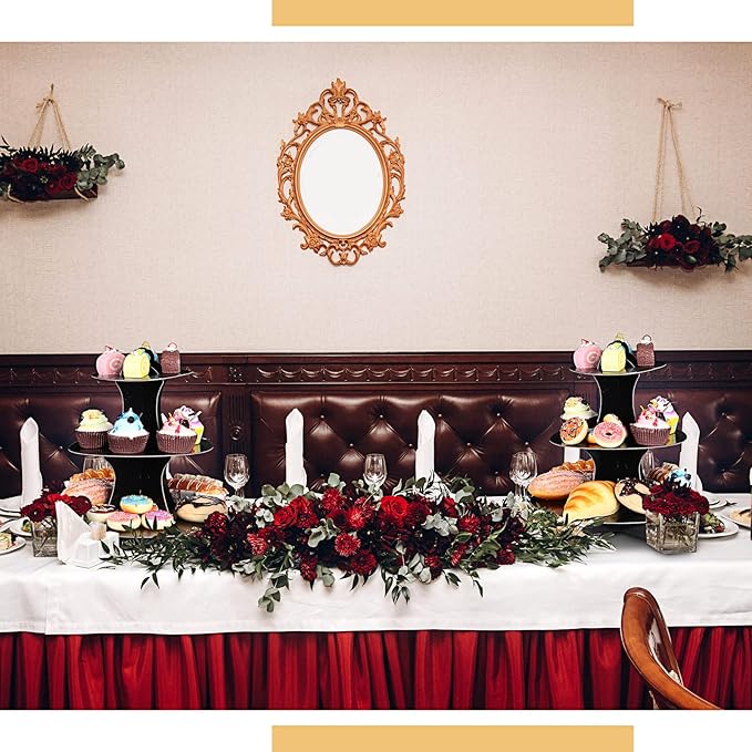 Zopeal 7 Pcs Dessert Table Display Set 3-Tier Cupcake Stand 1-Tier Cup Cake Display Tower Platters and Serving Trays Cardboard Cake Cookie Holders for Wedding Birthday Party Baby Shower(Black)