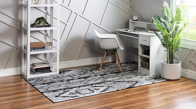 Rugs.com Oregon Collection Rug – 10' x 13' Black and White Low-Pile Rug Perfect for Living Rooms, Large Dining Rooms, Open Floorplans