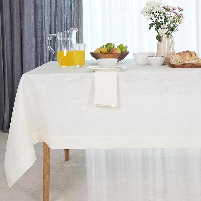D'Moksha Homes Ivory Linen Tablecloth 60 x 144 Inch - 100% Pure Linen Table Cloth for Rectangle Tables - Machine Washable Tablecloth for Winter, Christmas, Holiday, New Year