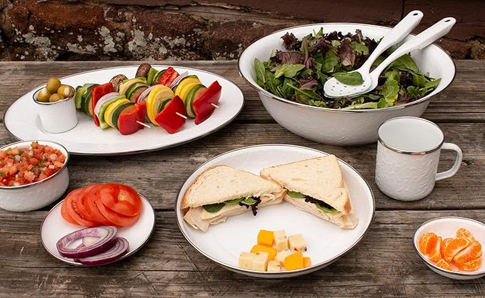 Golden Rabbit Enamelware Appetizer Plates, 6 inch, Solid White Textured, Set of 4