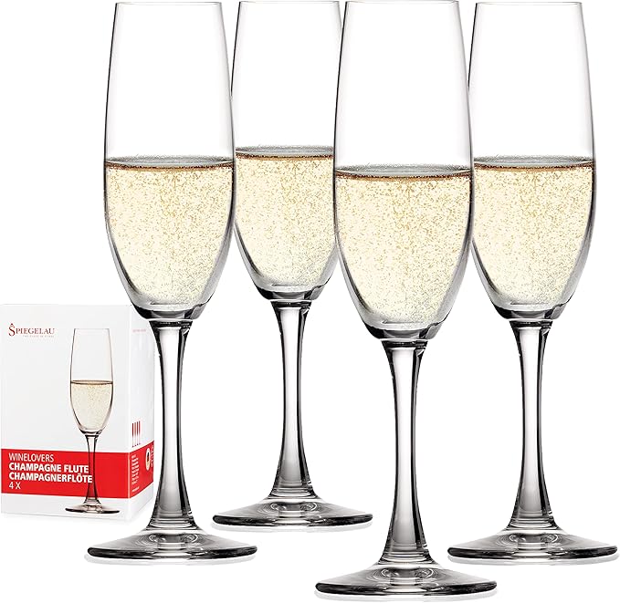 Spiegelau Wine Lovers Champagne Flutes, Elegant Crystal Champagne Glasses Gift Set, Perfect for Prosecco, Sparkling Rose, Mocktails, Home Bar Accessories, Housewarming, Wedding Gifts, 6.7 oz, Set of 4