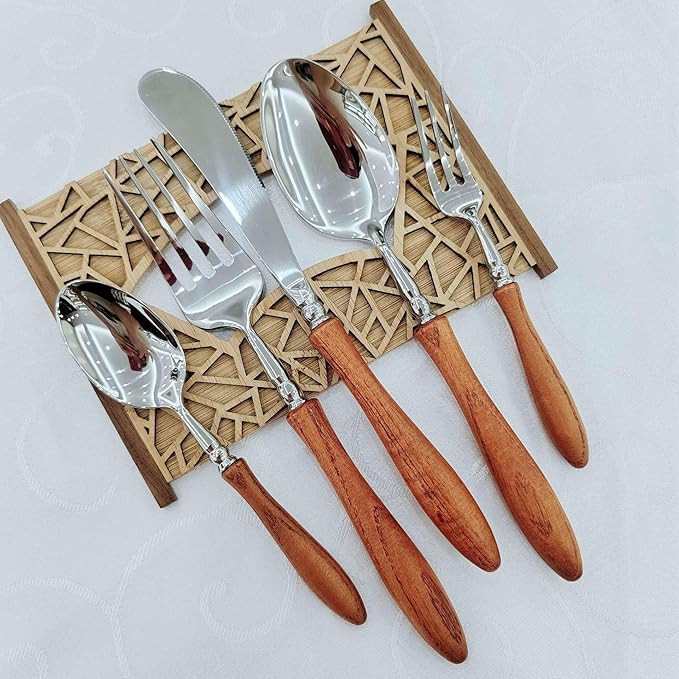 28PCS Utensils Wood Handle Silverware Set Cutlery Set for 4 ZILNEHZ Flatware Luxury Utensil Sets Stainless Steel for Kitchen Include Fork Knife Spoon Tableware for Kitchen Hotel Banquet Seder