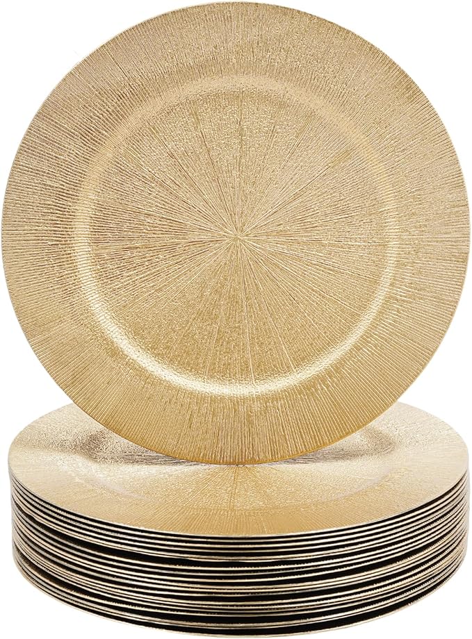 Gold Plastic Charger Plates Set of 100,13” Reusable Party Chargers for Dinner Plates, Elegant Round Service Plate Chargers Bulk Decorative for Wedding, Catering Table Decor