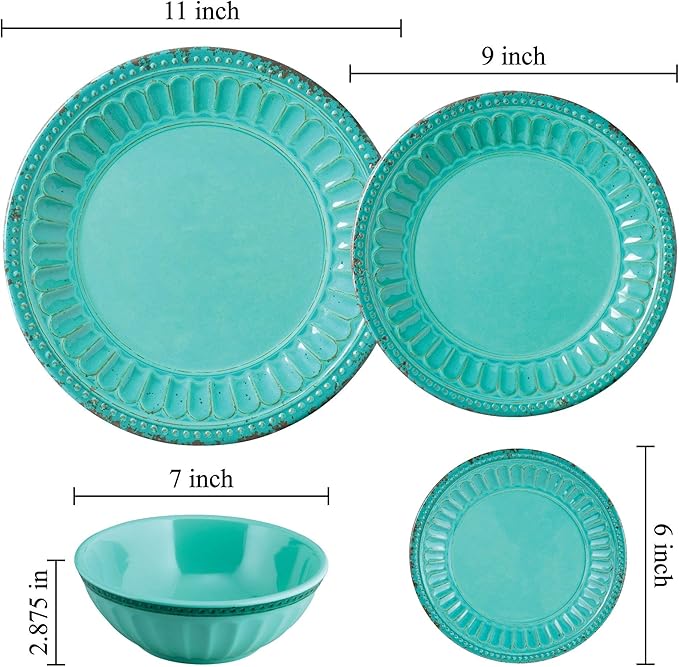 UPware Chateau Melamine Round Dessert Plates, Small Serving Plates, for Appetizer, Snacks, and Side Dishes, Turquoise, 6 Inch, Set of 4