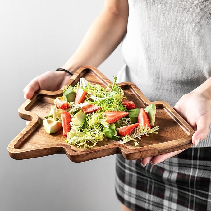 Wooden Serving Tray - Decorative Serving Platters and Trays Set of 2 Christmas Tree Shape Wood Platters for Entertaining, Breakfast, Coffee Table, Home Decor