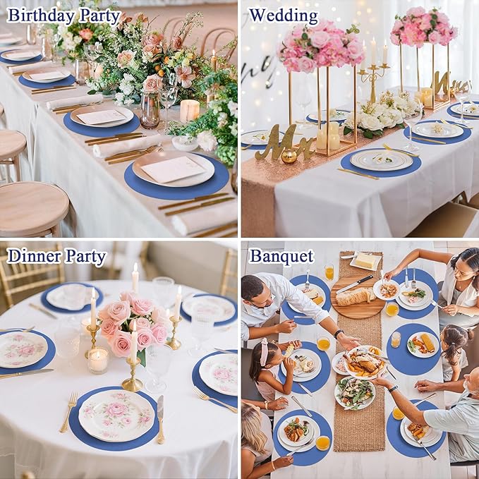 SHACOS 100 pcs Round Paper Placemats Disposable 13 inch Colored Paper Decorative Place Mats for Wedding Birthday Party Bridal Baby Shower Table Decoration, Blue