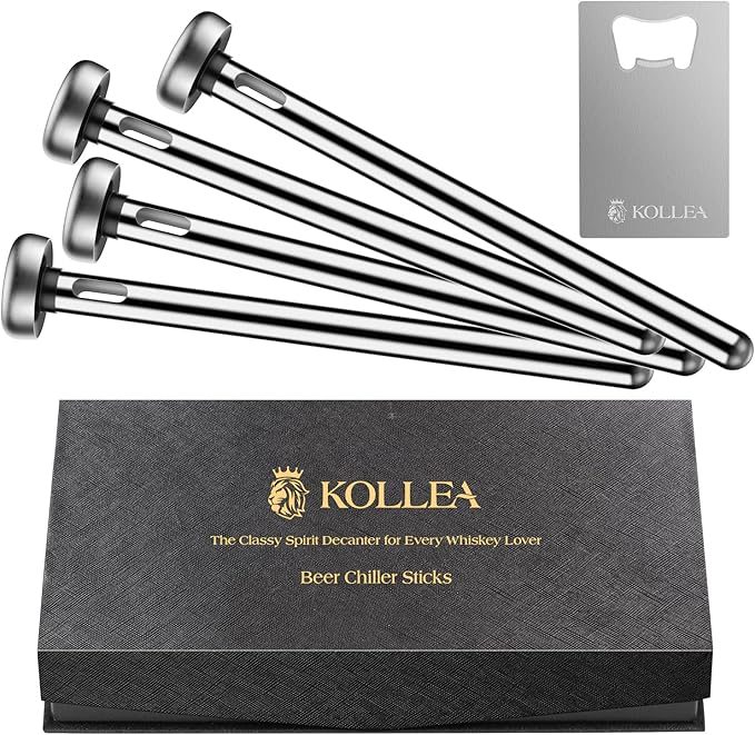 Kollea 4-Pack Beer Chiller Stick for Bottles, Wine Chiller, 3-in-1 Stainless Steel Wine Bottle Cooler Stick, Unique Father’s Day Beer Gifts for Men, Birthday, Melts Slowly to Retain Drinks Full Flavor