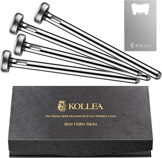 Kollea 4-Pack Beer Chiller Stick for Bottles, Wine Chiller, 3-in-1 Stainless Steel Wine Bottle Cooler Stick, Unique Father’s Day Beer Gifts for Men, Birthday, Melts Slowly to Retain Drinks Full Flavor