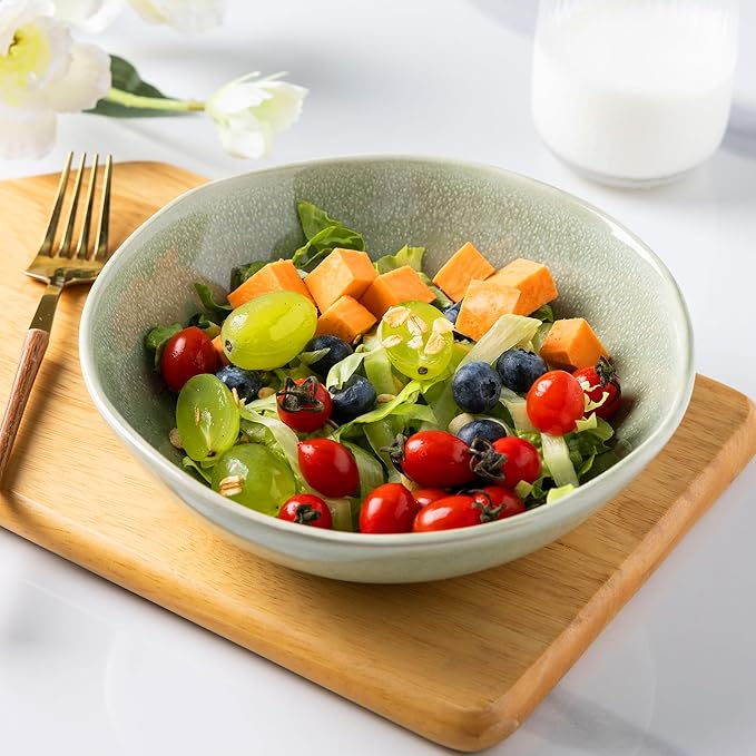 AmorArc Ceramic Cereal Bowls Set of 6, 24 oz Handmade Stoneware Bowls for Cereal Soup Salad Bread, Stylish Kitchen Bowls for Meal, Dishwasher & Microwave Safe-Olive Green