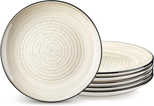 vancasso Bonbon Dinner Plates Set of 6, 10.5 Inch Ceramic Dinner Pasta Plates,Large Dinnerware Plate for Kitchen, Microwave & Dishwasher Safe Serving Bowls, Beige
