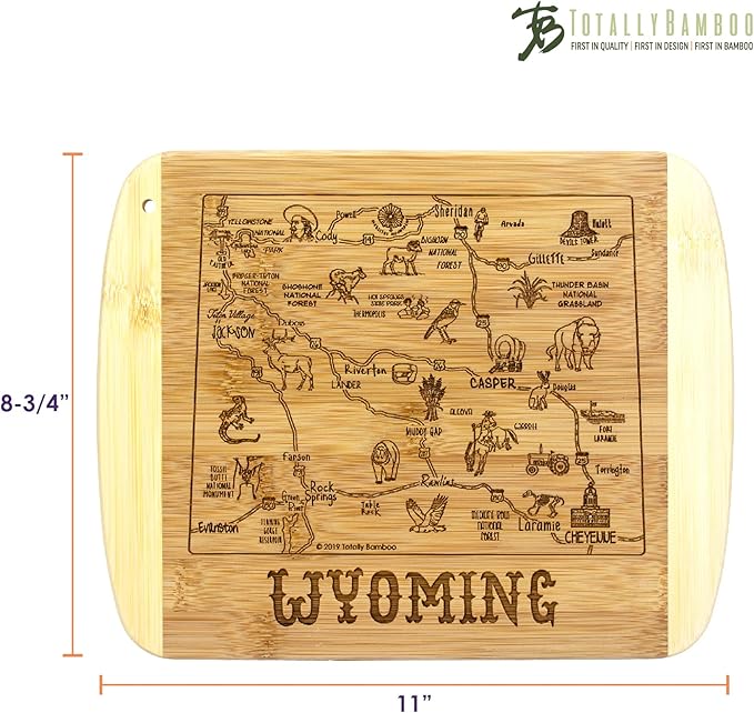 Totally Bamboo A Slice of Life Wyoming State Serving and Cutting Board, 11" x 8.75"