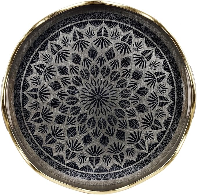 SINT Serving Tray with Antique Look & Stylish Design, Decorative Trays with Handles for Kitchen, Round Ottoman Tray for Dinning | Living Room & Home Décor | Pack of 2