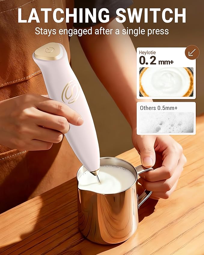 Milk Frother With Stand Handheld Frother Wand Drink Mixer Handheld Coffee Stirrers Electric Frother for Coffee Mixer Wand with 2 Whisk frother for protein powder-White/Gold