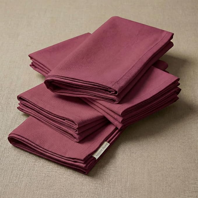 ACCENTHOME Accent Home 100% Cotton Napkins, Delicate Cloth Napkins for Dinners, Parties and Weddings，18 x 18 Inch Set of 6 - Burgundy