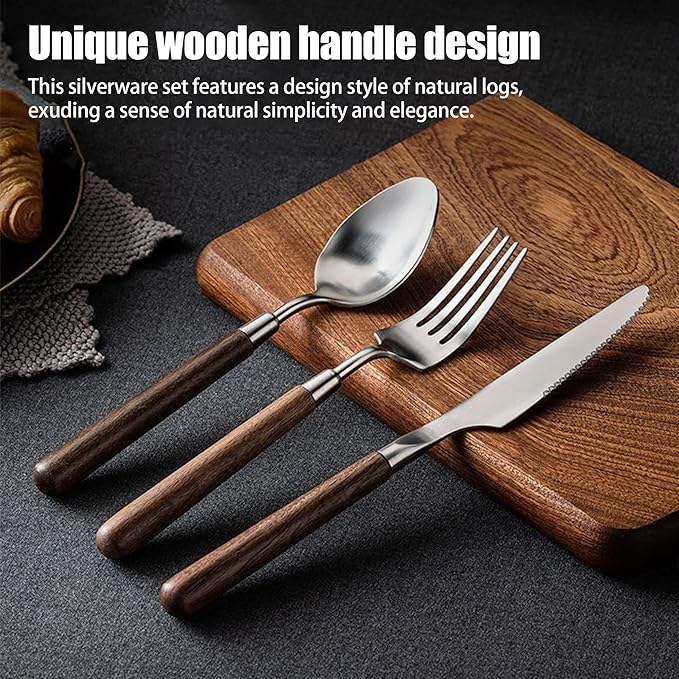 8-piece wooden handle silverware set service for 2 people, flatware set, cutlery sets, utensil set, 18/8 stainless steel home use hotel banquets Wooden Handle Spoons And Forks Set