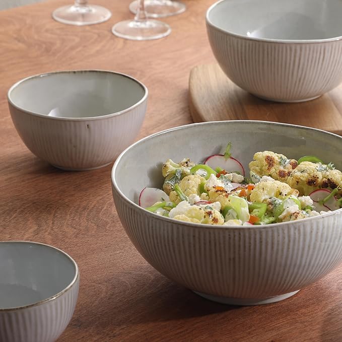 Gibson Elite Sandy Pines 4 Piece Nesting Bowl Set, 4”, 5.5”, 7” & 9” Round Stoneware Bowls, Reactive Glaze Finish, Taupe, Mixing, Prep & Serving Bowls, Microwave & Dishwasher Safe