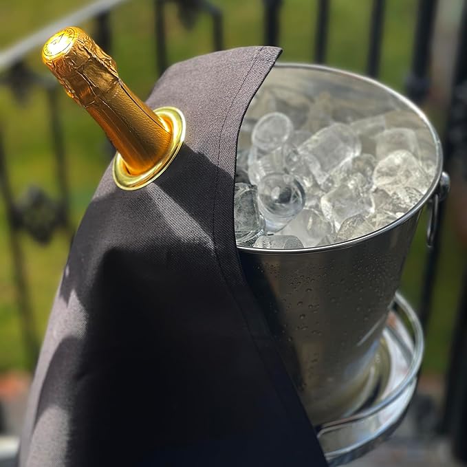 Classic Collection, Bottle Cloth with Metal Ring for Ice Buckets, Cotton, 42 cm, Corner Hole (Black with Gold Metal Ring, Pack of 25)